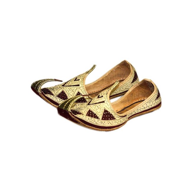 Indian beak shoes - Men Khussa in Gold Red