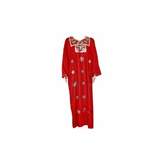 Dark red jilbab caftan with embroidery