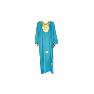 Turquoise Jilbab kaftan with gold embroidery