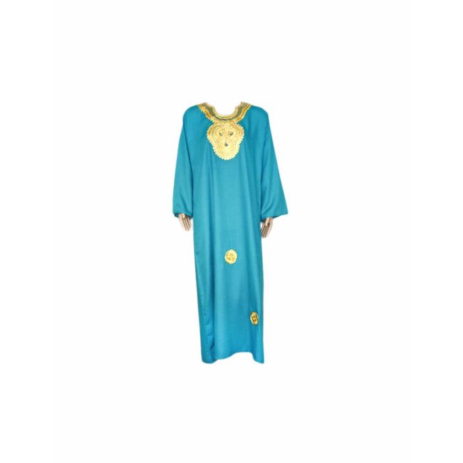 Djellaba Kaftan für Damen in Türkis mit goldener Stickerei