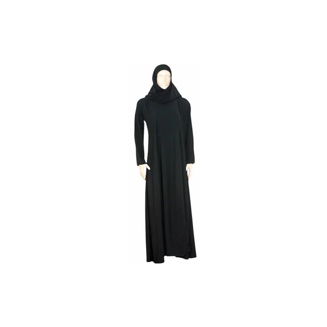 Schwarzer Abaya Mantel mit Schal und elastischen Ärmeln mit Perlen