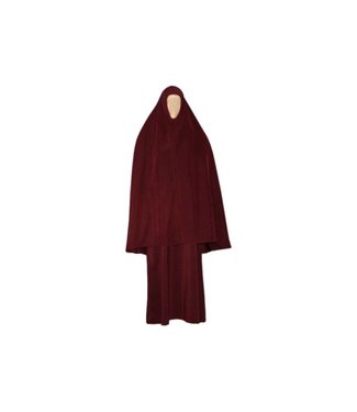 Abaya coat with khimar - Warm Set in Dark Red