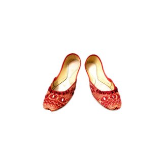 Orientalische, indische Ballerinas Schuhe Mit Spiegel - Rot