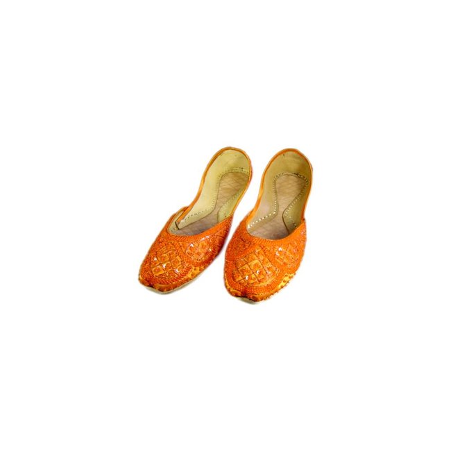 Orientalische, Indische Pailletten Ballerinas Schuhe aus Leder - Orange