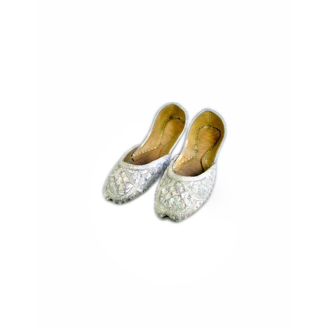 Orientalische, indische Pailletten Ballerinas Schuhe aus Leder - Weiss