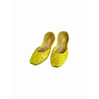 Sequins Ballerina Leather Shoes - Yellow