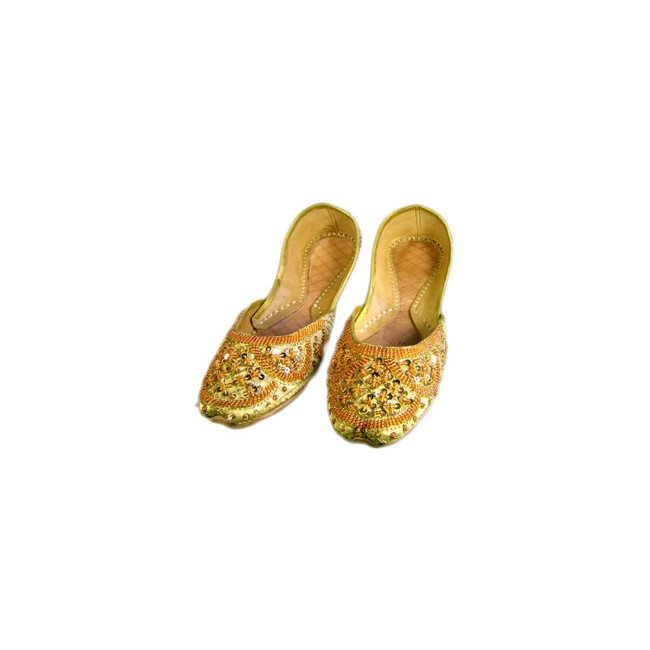 Orientalische, Indische Pailletten Ballerinas Schuhe aus Leder - Gelbgold