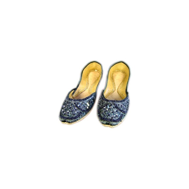Orientalische, Indische Pailletten Ballerinas Schuhe aus Leder - Dunkelgrau