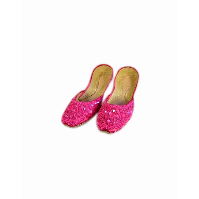 Orientalische, indische Pailletten Ballerinas Schuhe aus Leder - Pink