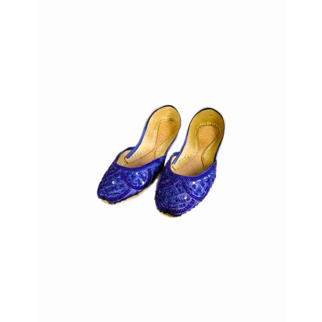 Orientalische, Indische Pailletten Ballerina Schuhe aus Leder - Blau