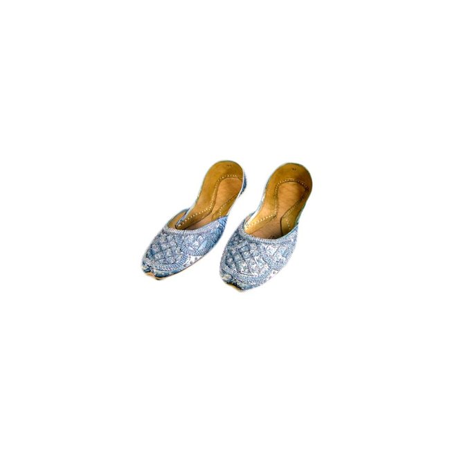 Oriental sequined ballerina shoes made of leather in Light Blue