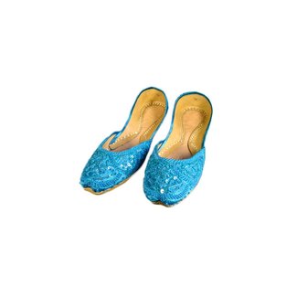 Sequins Ballerina Leather Shoes - Turquoise