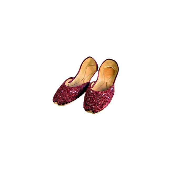 Oriental sequined ballerina shoes made of leather in Dark Red