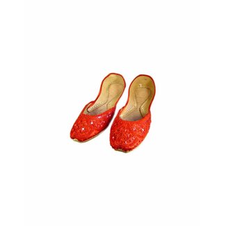 Sequins Ballerina Leather Shoes - Red