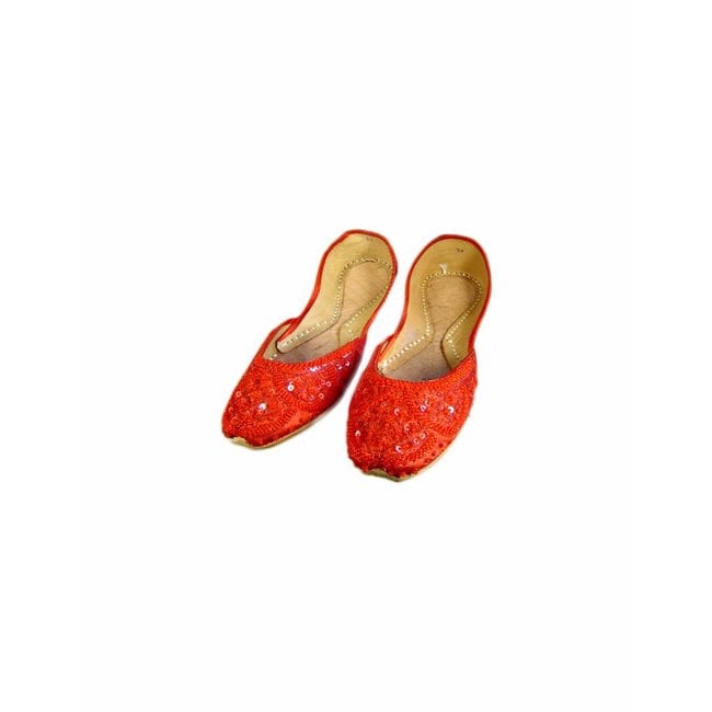 Oriental sequined ballerina shoes made of leather in Red