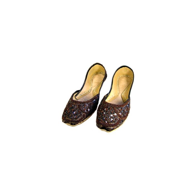 Oriental sequined ballerina shoes made of leather in Dark Brown