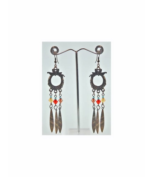 Oriental Tribal Chandelier Earrings Gold Tone Blackened Style Perfume Berlin Arabic Attar Oil Henna Cosmetics Oriental Tribal Chandelier Earrings, Long Chandelier Style Earrings Silver And Gold
