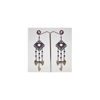 Drop Earrings Black Metallic - Hearts