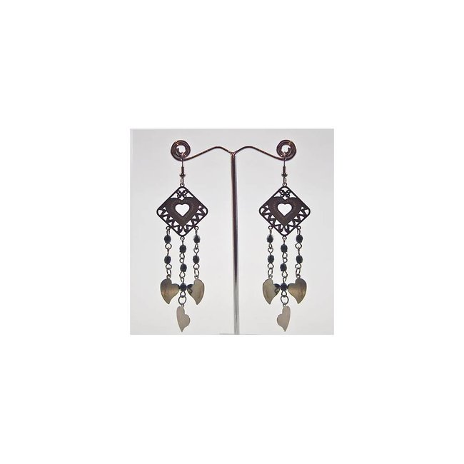 Drop Earrings Black Metallic - Hearts