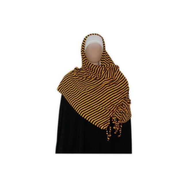 Shayla scarf with fringes and beads - Hijab in Yellow