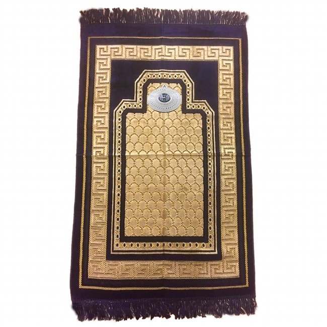 Prayer Rug Mat With Compass Islamic In Dark Blue Oriental Style