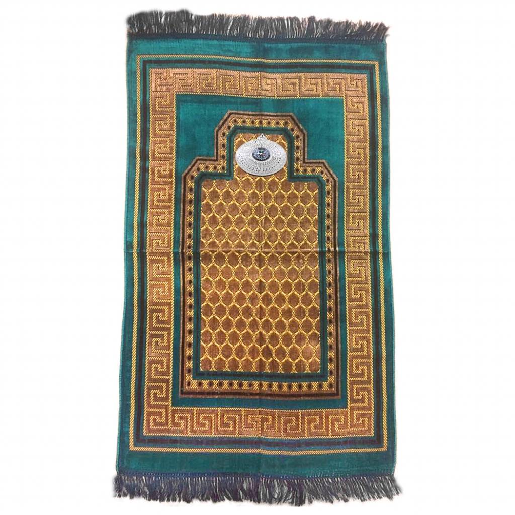 Prayer Rug Mat With Compass Islamic In Turquoise Blue OrientalStyle