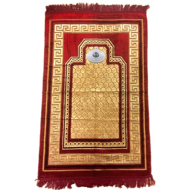 Prayer rug - seccade in dark red with compass