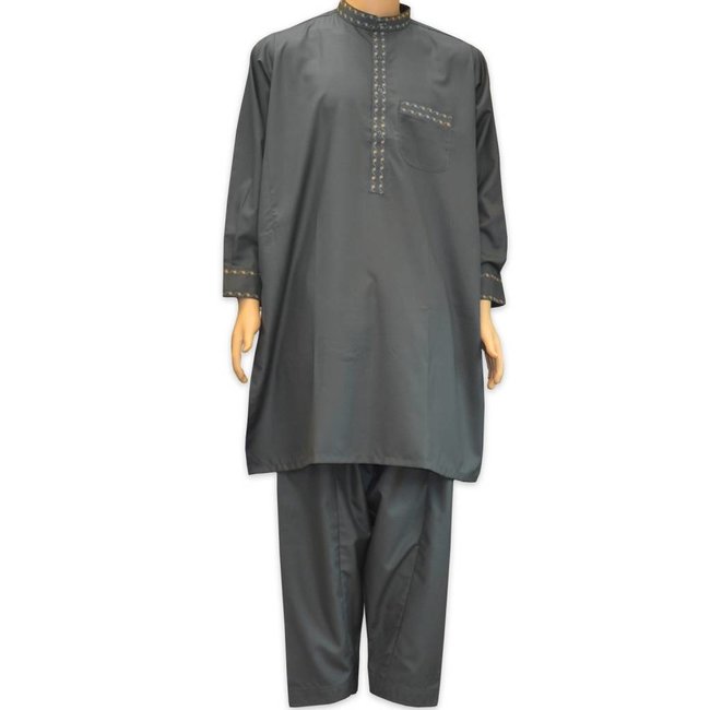 Salwar Kameez Herren - Dunkelgrau mit Stickerei