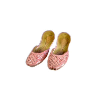 Sequins Ballerina Leather Shoes - Light Pink