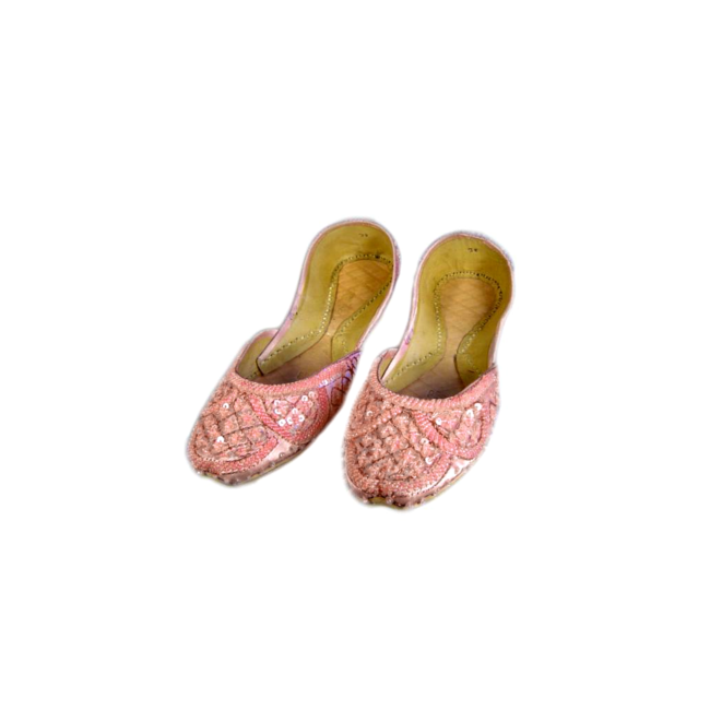 Orientalische, Indische Pailletten Ballerinas Schuhe aus Leder - Rosa