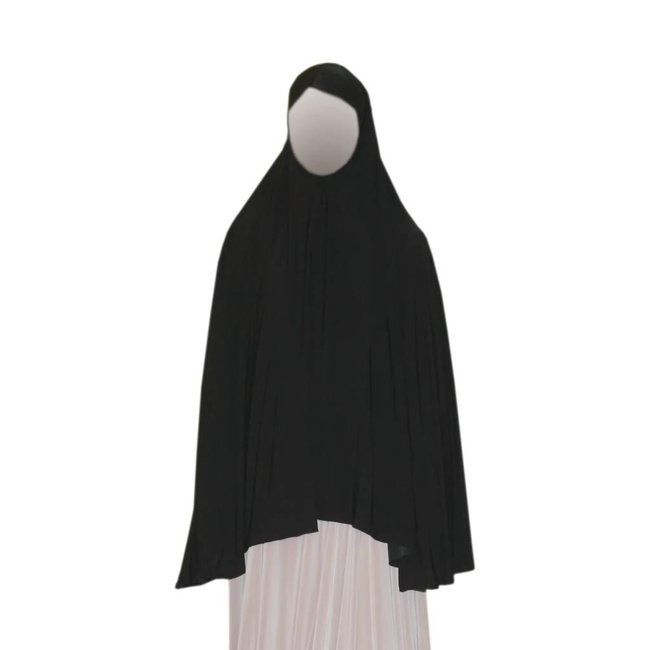 Großer Khimar Hijab in Schwarz - Elastisches Kopftuch