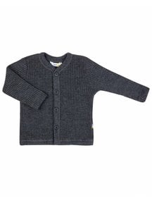 Joha Heavy Rib Cardigan wool - Dark grey melange