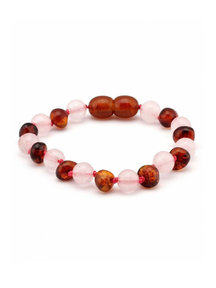 Amber Amber Baby Bracelet with Gemstones 12 cm - Rose Quartz