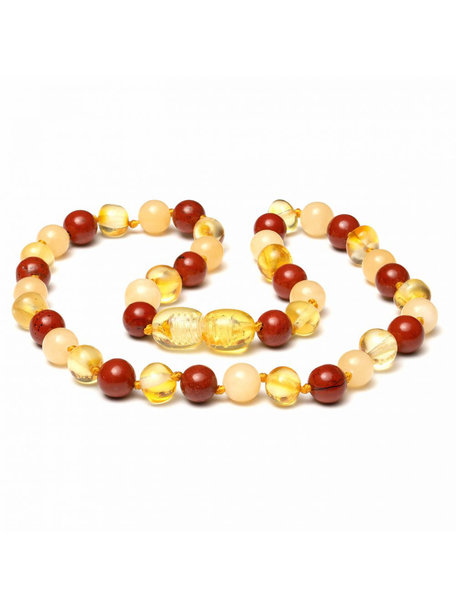 Amber Amber Baby Necklace with Gemstones 32 cm - Jade/Red Jasper
