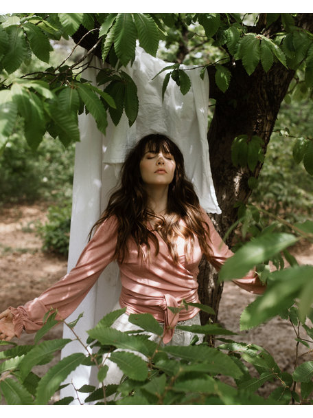 Unaduna Wrap around blouse pointelle wool/silk - cameo rose