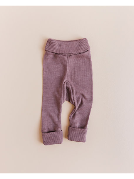 Unaduna Baby pants tiny rib wool/silk 2 in 1 feet - mauvewood