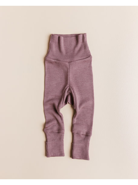 Unaduna Baby pants tiny rib wool/silk 2 in 1 feet - mauvewood