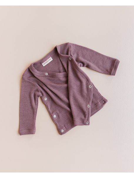 Unaduna Wrap around cardigan tiny rib wool/silk - mauvewood