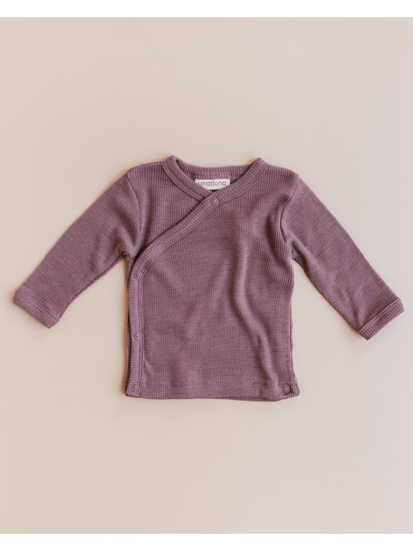 Unaduna Wrap around cardigan tiny rib wool/silk - mauvewood