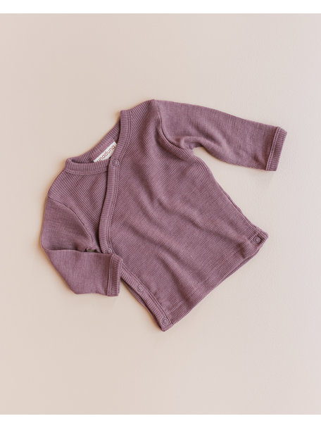 Unaduna Wrap around cardigan tiny rib wool/silk - mauvewood