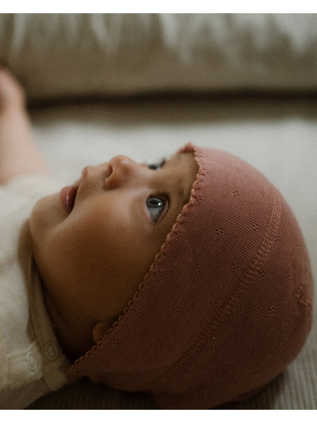 Unaduna Baby hat pointelle wool/silk - cameo rose