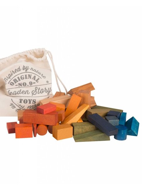 Wooden Story Rainbow Blocks in Sack XL 50 pieces