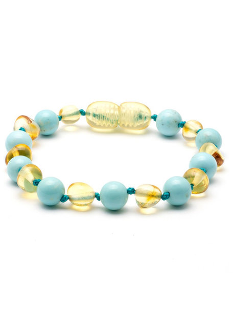 Amber Amber Baby Bracelet with Gemstones 14 cm - Turquoise/Lemon
