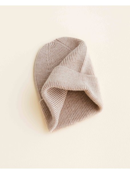 Hvid Beanie Fonzie newborn - sand