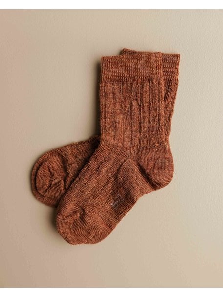 Joha Woolen rib socks kids - copper