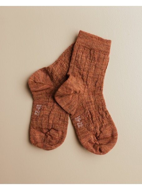 Joha Woolen rib socks kids - copper