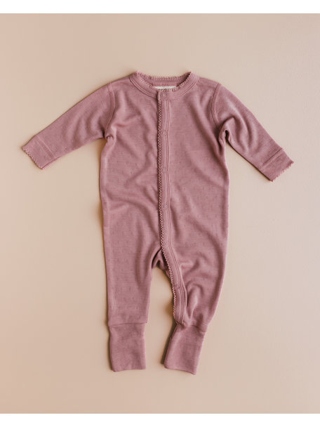 Unaduna Onesie pointelle 2 in 1 feet wool/silk - cameo rose