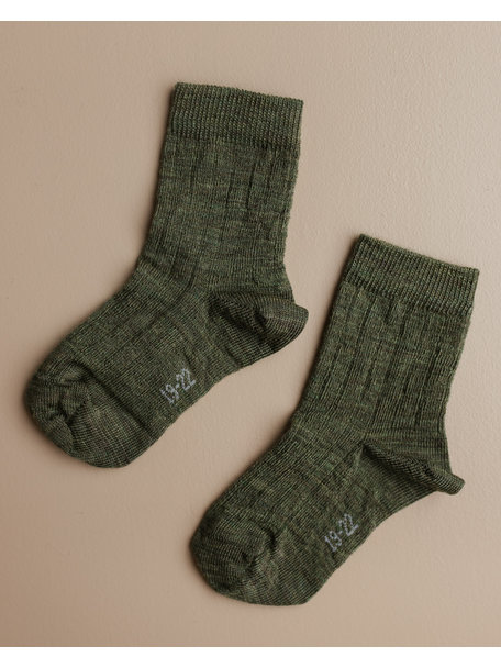 Joha Woolen rib socks kids - moss green