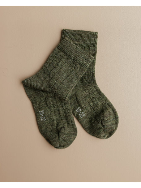 Joha Woolen rib socks kids - moss green