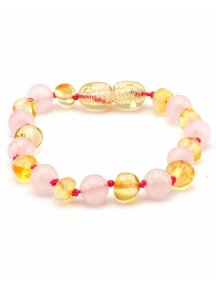 Amber Amber Baby Bracelet with Gemstones 14 cm - Rose Quartz/Lemon